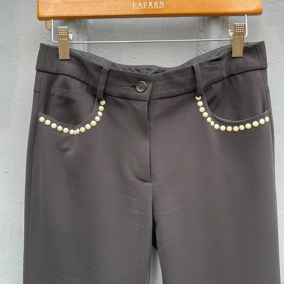 Moschino  Black Slim Pants with Pearl Embellished Details, size 6 - Picture 6 of 13